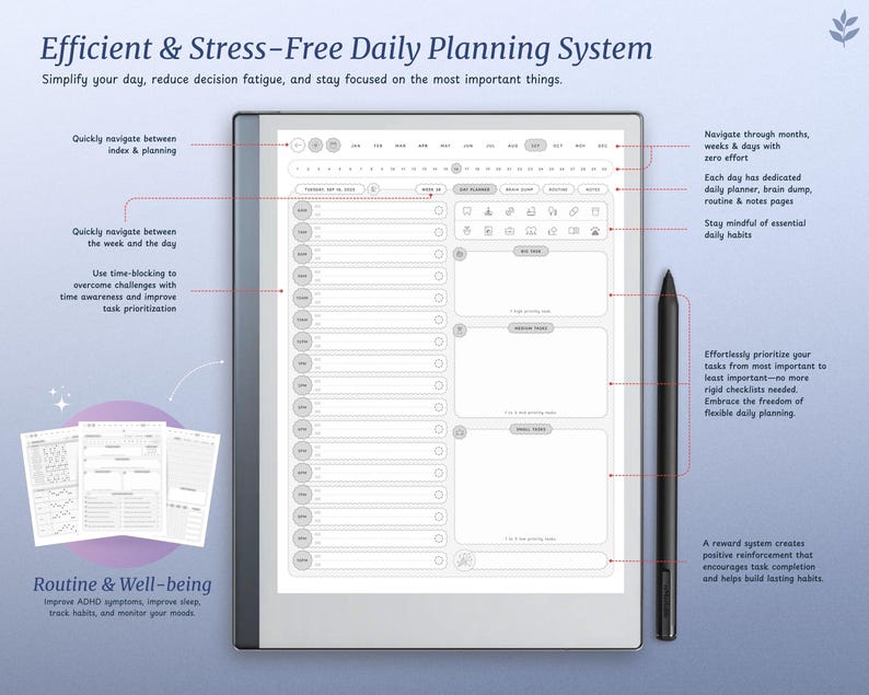 ADHD Digital Planner 2026 for Remarkable Tablet | Eink Notebook ...