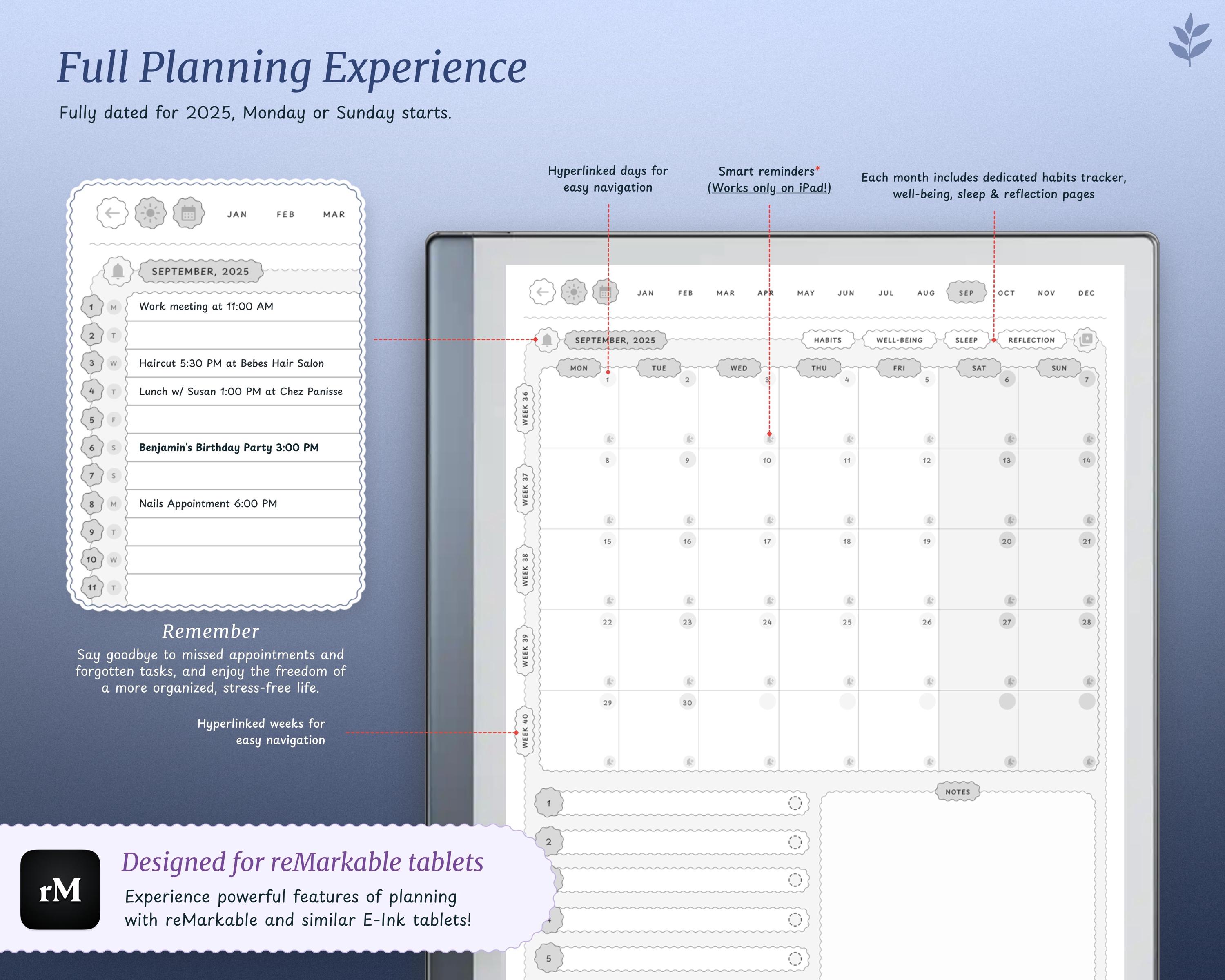 ADHD Digital Planner 2026 for Remarkable Tablet | Eink Notebook ...