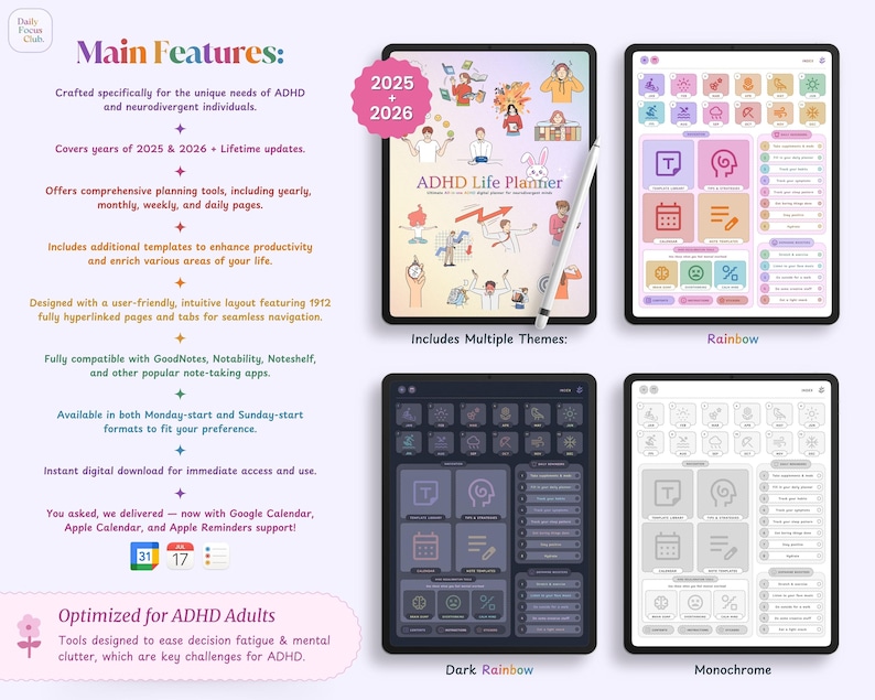 2026 ADHD Digital Planner (Science Based) | Adult ADHD Planner for Productivity, Organization, Focus, Self Care, To do List, for iPad image 2