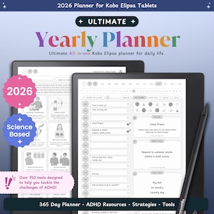 Planificador para TDAH Kobo Elipsa 2e para 2026 / Plantilla Kobo Elipsa 2e / Diario, Semanal, Mensual, Notas, Diario, Calendario Kobo Elipsa 2e