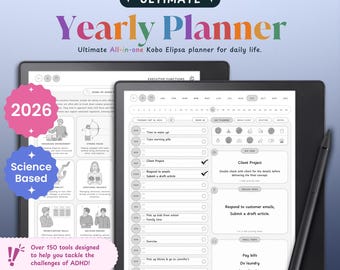 ADHD Kobo Elipsa 2e Planner for 2026 | Kobo Elipsa 2e Template | Kobo Elipsa 2e Daily, Weekly, Monthly, Notes, Journal, Calendar