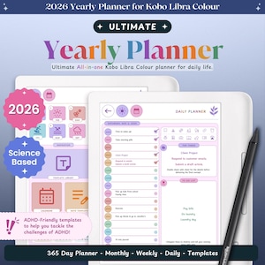 ADHD Kobo Libra Colour Planner for 2026 | Kobo Libra Colour Template | Kobo Libra Colour Daily, Weekly, Monthly, Journal, Calendar