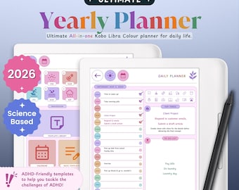 ADHD Kobo Libra Colour Planner for 2026 | Kobo Libra Colour Template | Kobo Libra Colour Daily, Weekly, Monthly, Journal, Calendar