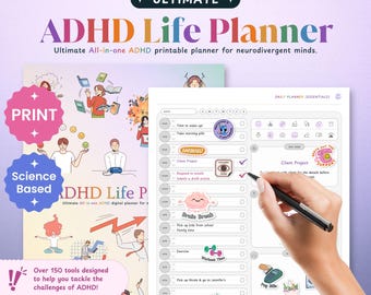 ADHD Printable Planner (Science Based) | Adult ADHD Planner for Productivity, Organization, Focus, Self Care, To do List, made by ADHDer.