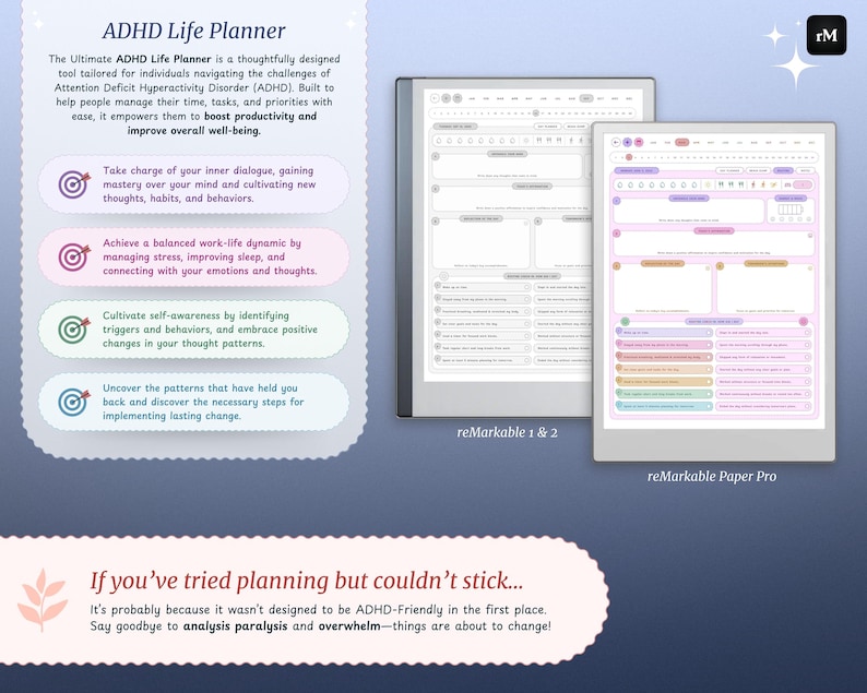 ADHD Digital Planner 2026 for Remarkable Tablet | Eink Notebook ...