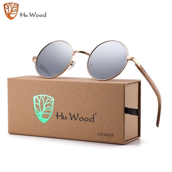 Holzsonnenbrille, polarisierte Gläser, Sommerbrille für Damen und Herren, runde Sonnenbrille Hu Wood Ecological Respect Nature