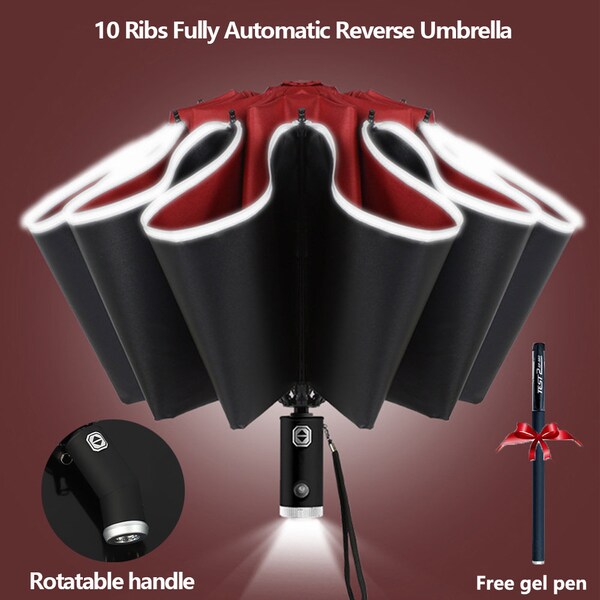 Ombrello apertura pulsate automatico resistente catarifrangente grande indistruttibile, anti vento, struttura ad 8 assi, alla moda, ombrello