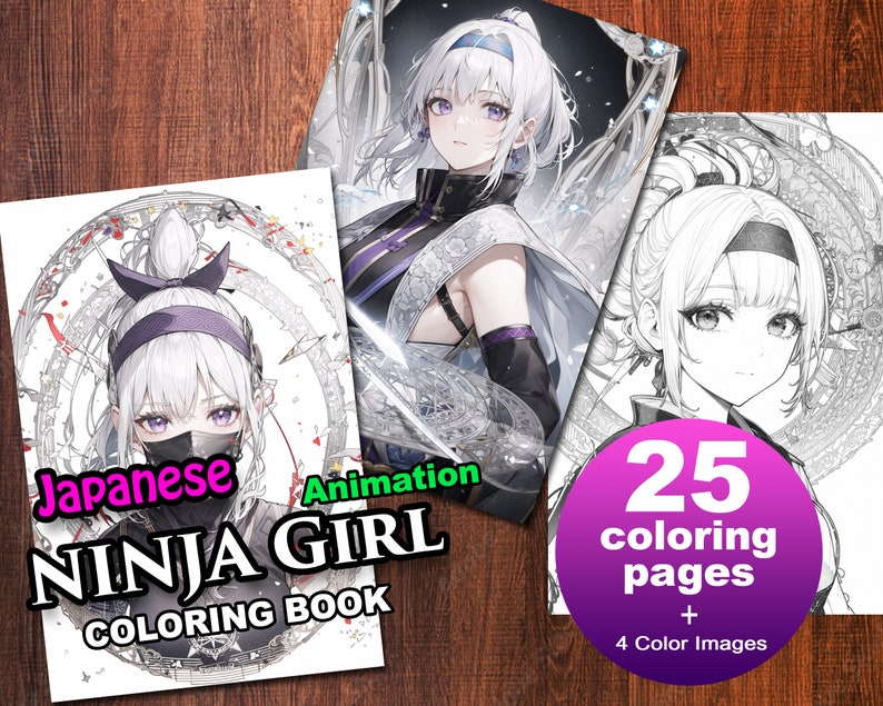 Ninja Girls Coloring Book 25 Coloring Pages, Coloring Page Art Japanese