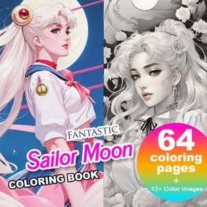 Fantastic Sailor Moon Anime Coloring Pages 1, Adults + kids Instant Download - Grayscale Coloring Page Gift, Printable Art PDF Visual Arts