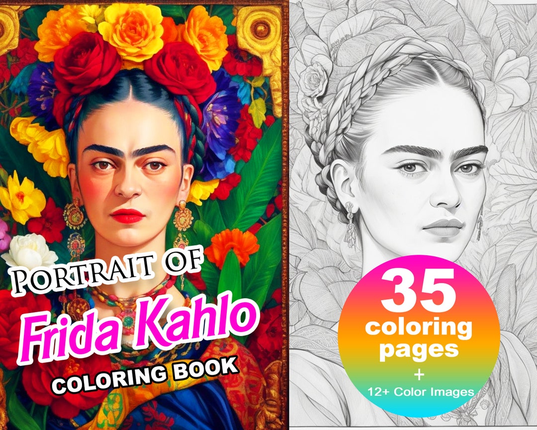 Portrait of Frida Kahlo Coloring Book 2, Adults Kids Instant Download