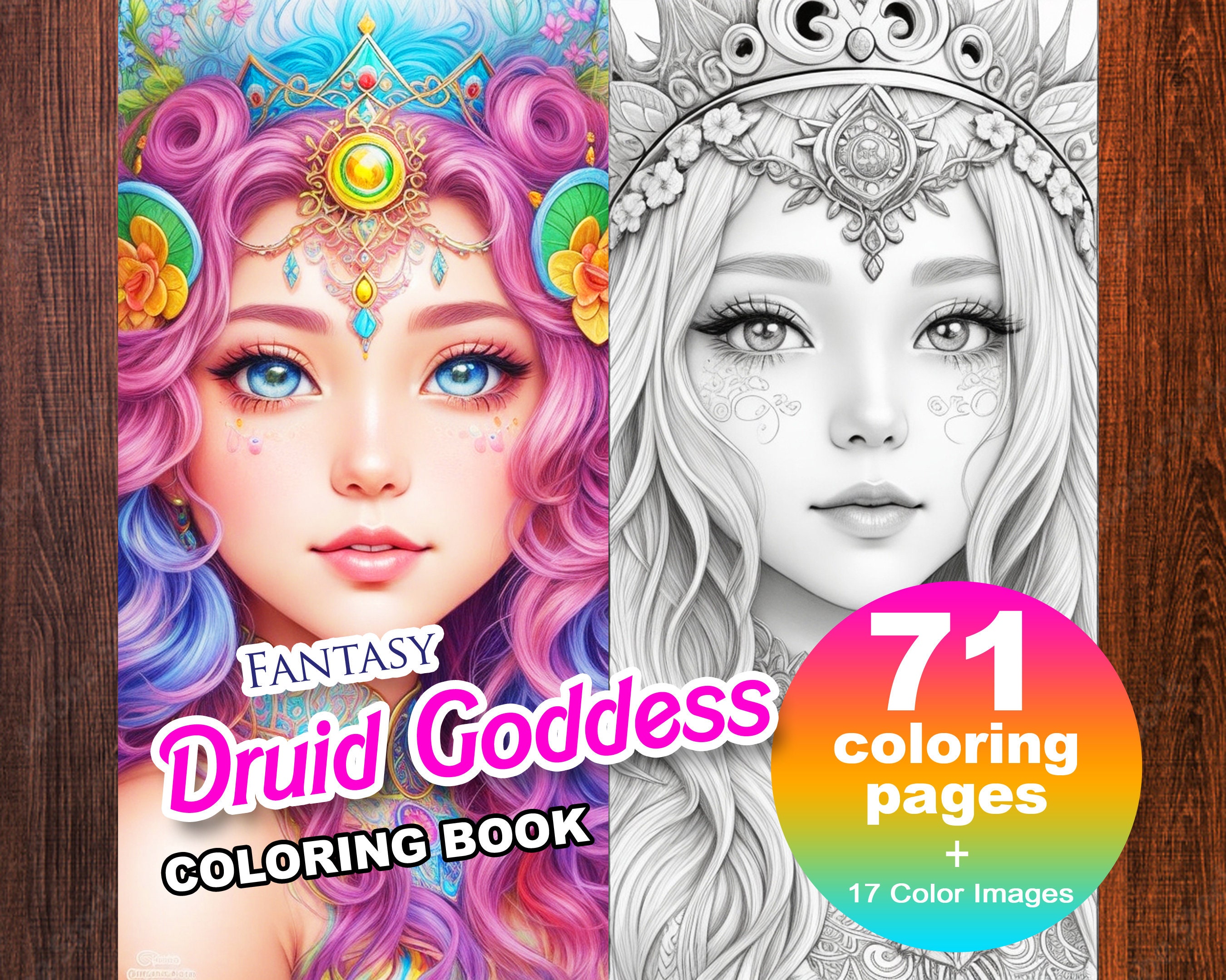Fantasy Druid Goddess Anime Coloring Book, Adults Kids Instant Download ...