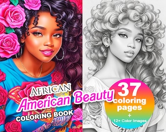 African American Beauty Coloring Book 2, Adults + kids Instant Download - Grayscale Coloring Page Gift, Printable Art PDF