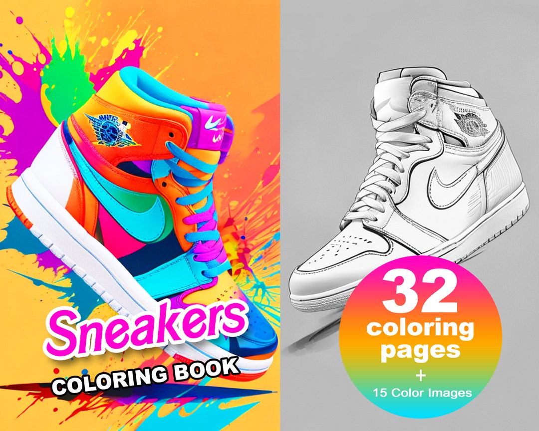 Sneaker Coloring Book 32 Page Greyscale Sneaker Coloring Pages for ...