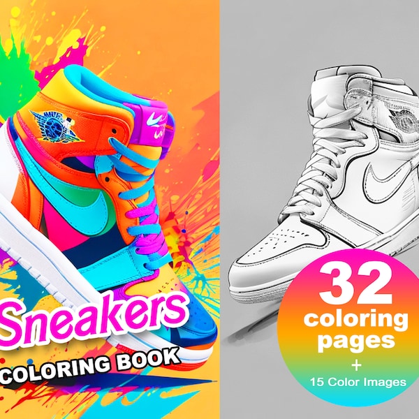 Sneaker Coloring Book 32 Page Greyscale Sneaker Coloring Pages for Sneaker Fans, Children & Adults. Instant Download, Printable PDF