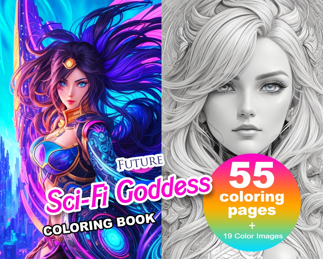 Sci-fi Goddess Anime Coloring Book, Adults + Kids Instant Download ...