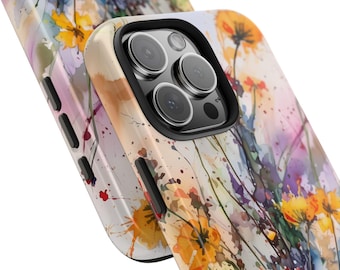 Wildflower iPhone Case Watercolor Floral iPhone 16, 15, 14, 13, 12, 11, X, Pro Max Plus iPhone Case Pretty Colorful Flowers Paint Inspired