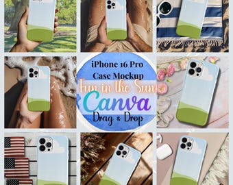 iPhone 16 Pro Case Mockup Canva Template, Spring Summer Designs (Digital Download)