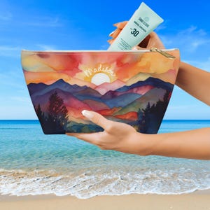Personalized Vibrant Zipper Pouch Custom Sunrise Colorful Makeup Bag Pencil Case Pretty Back-to-School Accessory Start of School Year Gift