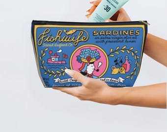 Sardine Tin Zipper Pouch: Quirky Cosmetics Bag, Pencil Case
