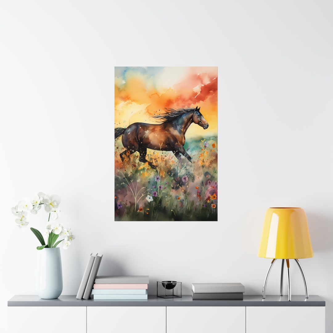 Galloping Horse Wall Art Watercolor Design Colorful High Etsy