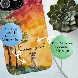 Custom Dog Portrait Phone Case Personalized Watercolor Pet Portrait iPhone 15 Pro Case Dog Name Phone Case Gift for Dog Lover or Remembrance