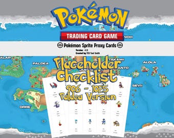 Sammelkarten Platzhalterkarten Paldea Dex #906–#1025 | Spiel Sprite Pokédex Karten | Englische Namen | Vollständiges Paldea Lebender Pokédex Proxy Set