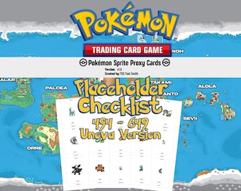 Die Platzhalterkarten der Pokémon-Sammelkarten sind Unova Dex #494–#649 | Spiel Sprite Pokédex Karten | Englische Namen | Vollständiges Unova Living Pokédex Proxy Set