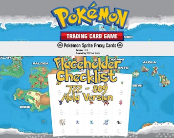 Sammelkarten Platzhalterkarten Alola Dex #722–#809 | Spiel Sprite Pokédex Karten | Englische Namen | Komplettes Alola Living Pokédex Proxy Set