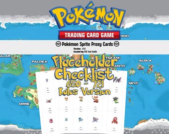 Sammelkarten für Kalos Dex #650–#721 | Spiel Sprite Pokédex Karten | Englische Namen | Vollständiges Kalos Living Pokédex Proxy Set