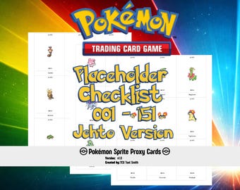 Die Platzhalterkarten 152–251 des Pokémon-Sammelkartenplatzes Johto Dex | Spiel Sprite Pokédex Karten | Englische Namen | Vollständiges Johto Living Pokédex Proxy Set