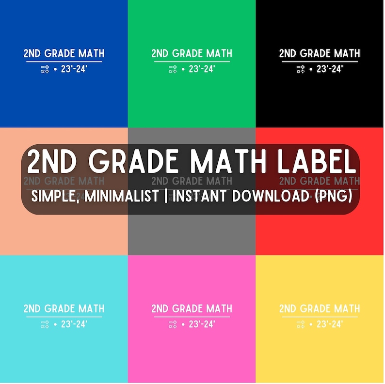 23' 24' Minimalist 2nd Grade Math Label for PDF, Folders, Binders ...