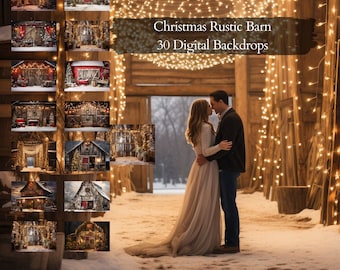 Christmas Rustic Barn Digital Backdrops, Photography Studio Overlays (30 JPG)