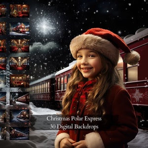 30 Christmas Polar Express Digital Backdrops, Digital Christmas Bundle, Christmas Backgrounds For Family Photography, Christmas Express JPG