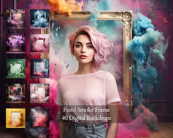 40 Pastel Digital Backdrops For Portrait Photography, Colorful LGBTQ Backgrounds, Pastel Smoke Frame, Wedding Photography, Studio Overlays