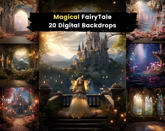 May include: A collection of 20 digital backdrops featuring magical fairytale scenes. The backdrops include a castle, a forest, and a garden. The backdrops are perfect for photographers, graphic designers, and anyone who wants to create magical and whimsical images.