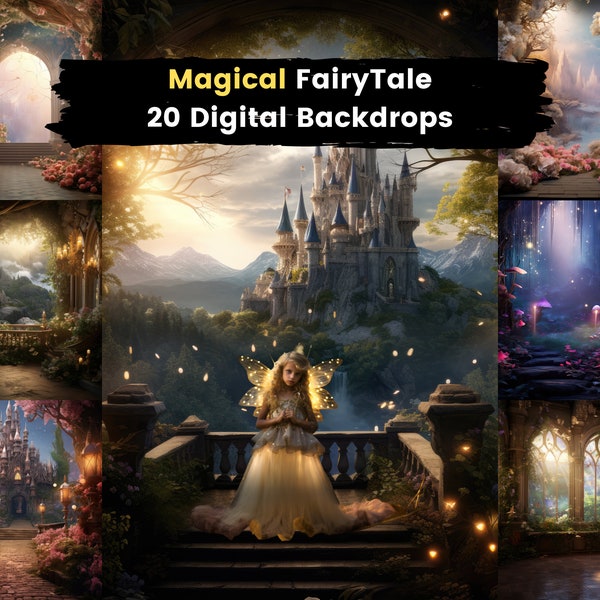 20 Fairytale Digital Backdrops For Princess And Kids, Fantasy Backdrops Magical World Background Overlays, Enchanted Forests, Fairy Castles