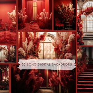30 Red Boho Floral Digital Backdrops, Maternity Backdrop Overlays, Photography Wedding Background, Backdrop Overlays, Studio Composite
