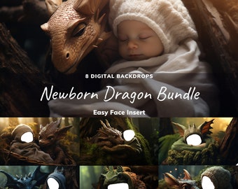 Newborn Dragon Digital Backdrop, Face Insert Photography Bundle, Photoshop Overlay For Kid, Photo Prop Composite Background, Baby Dragon Egg