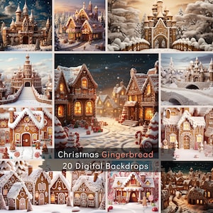 Christmas Gingerbread Digital Background, 20 Christmas Newborn Backdrop, Maternity Photoshop Overlays, Santa Gingerbread Houses And Castles