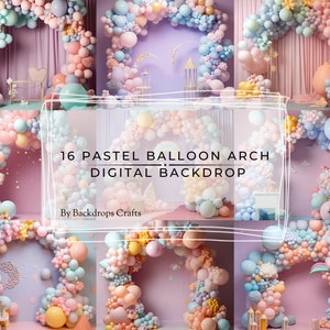 16 Pastel Balloon Arch Digital Backdrops, Maternity Backdrop Overlays, Photoshop Textures Overlays, Photography Digital Background Overlays