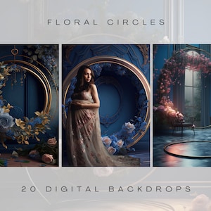20 Floral Circles Backdrop Overlays, Maternity Overlays for Photoshop, Ring Overlays, Portrait Photo Overlays, Flower and Foliage Hoops