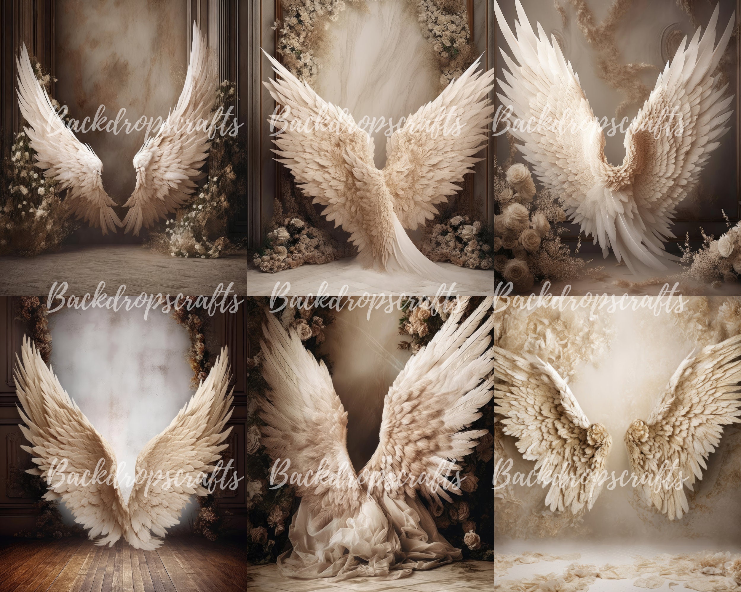 30 Beige Angel Wings Digital Backdrops, Digital Backgrounds, Maternity ...