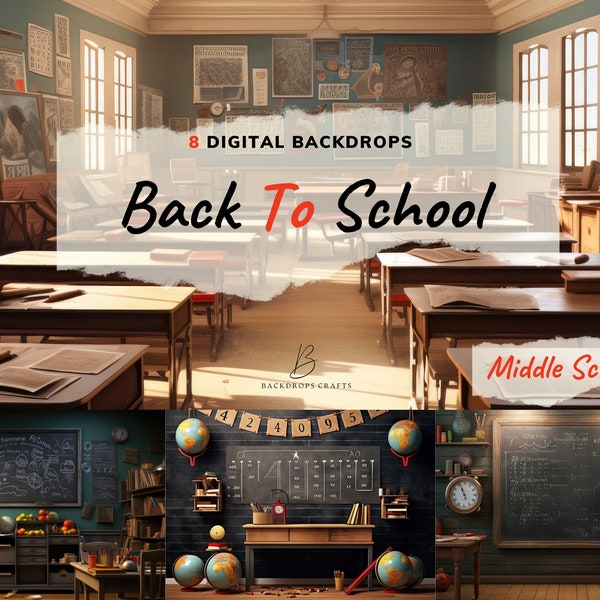 Back To School Digital Backdrops, Middle School Backgrounds For Teenagers, Chalkboard Classroom Photography Props Overlays, Photo Graduation