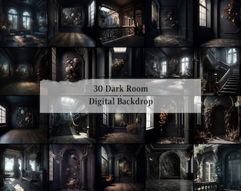 30 Digital Backdrops, Elegant Dark Room, Photoshop Overlays, Black Room Backgrounds, Studio Backdrops for Photographers, Maternity Backdrops