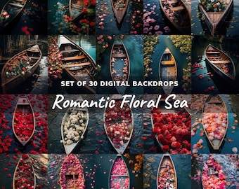 Floral Sea Digital Backdrops, Set of 30 Digital Backdrops, Romantic Maternity Overlays, Background Composite, Photoshop Overlays, Photo Prop