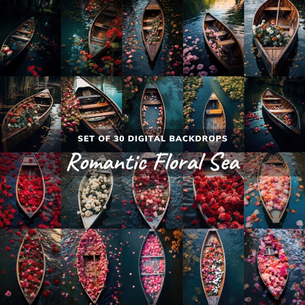 Floral Sea Digital Backdrops, Set of 30 Digital Backdrops, Romantic Maternity Overlays, Background Composite, Photoshop Overlays, Photo Prop