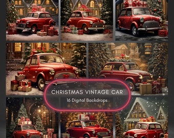 Christmas Car Digital Backdrops For Photography Composite, Cozy Room Christmas Digital Background, Studio Stage Prop, Photoshop Overlays JPG