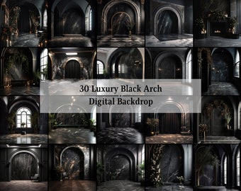 30 Elegant Black Floral Arched Room Backdrop, Digital Backdrops, Maternity Backdrop, Photography, Digital Backgrounds, Photoshop Overlays