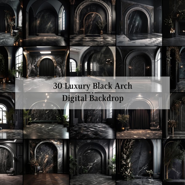 30 Elegant Black Floral Arched Room Backdrop, Digital Backdrops, Maternity Backdrop, Photography, Digital Backgrounds, Photoshop Overlays
