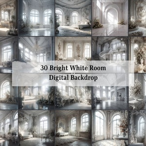 30 Digital Backdrops, Stunning White Room, Photoshop Overlays, Room Backgrounds, Studio Backdrops for Photographers, Maternity Backdrops
